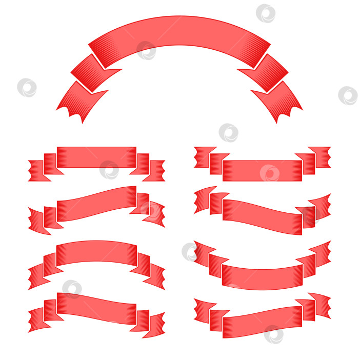 Скачать Набор баннеров с красными изолированными лентами на белом фоне. Простая плоская векторная иллюстрация. С пространством для текста. Подходит для инфографики, дизайна, рекламы, праздников, наклеек. фотосток Ozero