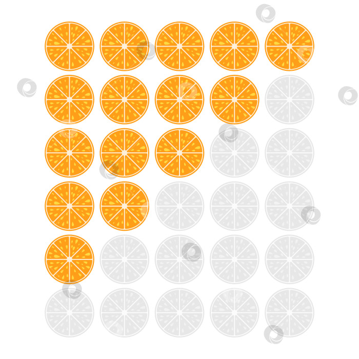 Скачать Значок рейтинга с пятью апельсинами. Оценка отеля, сервиса, продукта, качества. Результаты прохождения уровня или жизни в игре. Элемент интерфейса. Простая плоская изолированная векторная иллюстрация. фотосток Ozero