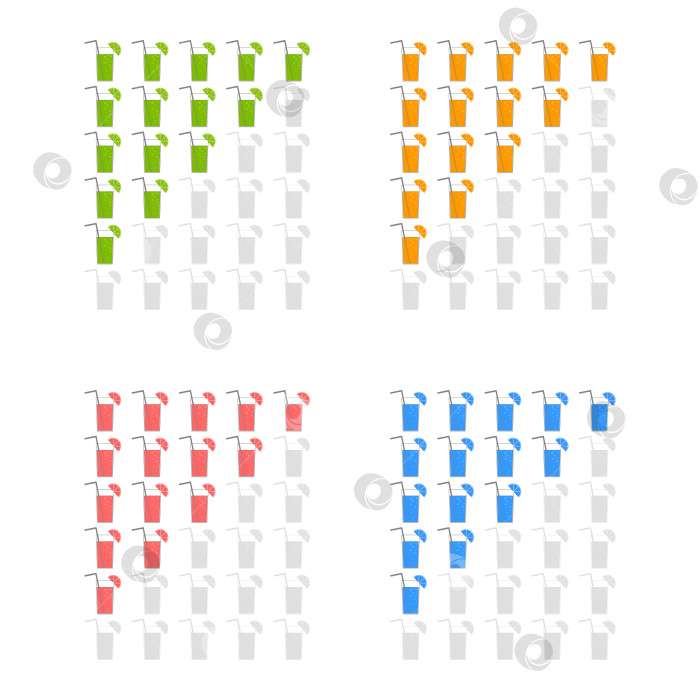 Скачать Пять значков рейтинга коктейлей. Оценка отеля, сервиса, продукта, качества. Результаты прохождения уровня или жизни в игре. Элемент интерфейса. Простая плоская изолированная векторная иллюстрация. фотосток Ozero