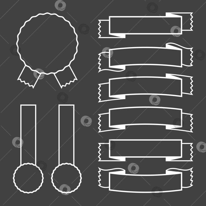 Скачать Набор баннерных лент с белой обводкой на черном фоне. Векторная иллюстрация. фотосток Ozero