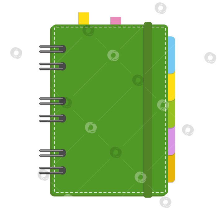 Скачать Цветной закрытый блокнот на спирали с закладками. Простая плоская векторная иллюстрация, изолированная на белом фоне. фотосток Ozero