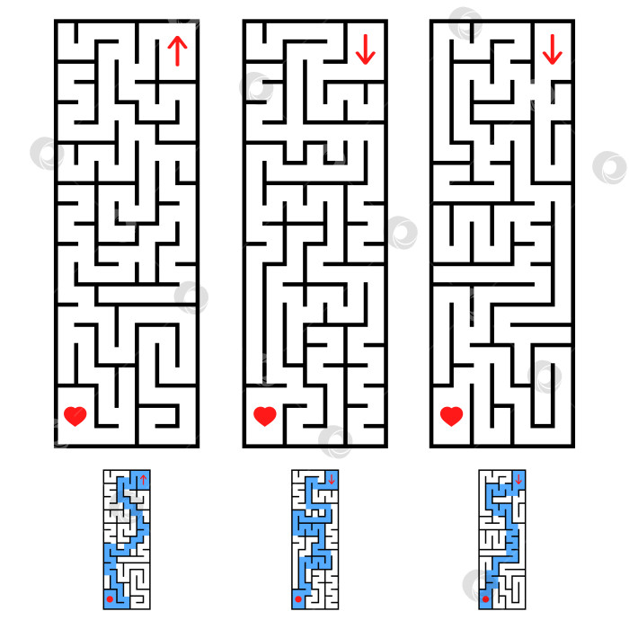 Скачать Набор прямоугольных лабиринтов. Интересная игра для детей и подростков. Простая плоская векторная иллюстрация, выделенная на белом фоне. фотосток Ozero