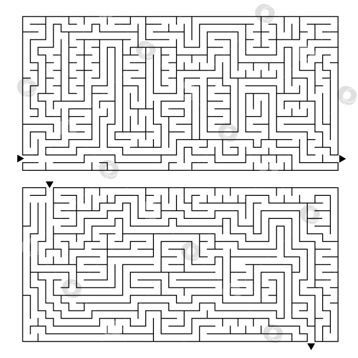 Скачать Большой прямоугольный лабиринт с входом и выходом. В комплекте два варианта. Простая плоская векторная иллюстрация, выделенная на белом фоне. фотосток Ozero