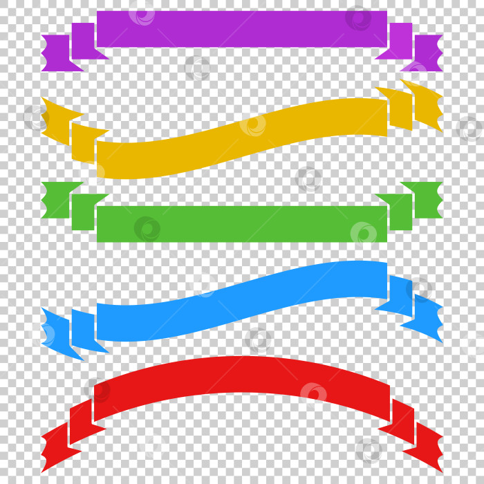 Скачать Набор цветных баннеров на длинной ленте. С пространством для текста. Простая плоская векторная иллюстрация, выделенная на прозрачном фоне. Подходит для инфографики, дизайна, рекламы, праздников, наклеек. фотосток Ozero