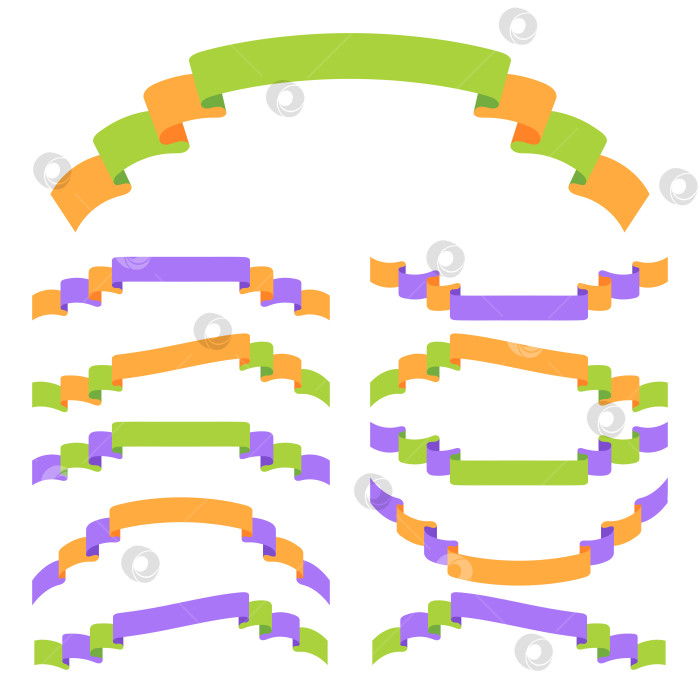 Скачать Набор цветных ленточных баннеров. С пространством для текста. Простая плоская векторная иллюстрация, выделенная на белом фоне. Подходит для инфографики, дизайна, рекламы, праздников, наклеек. фотосток Ozero