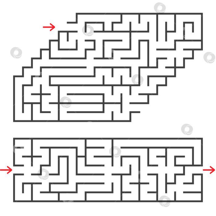 Скачать Набор из двух прямоугольных лабиринтов с входом и выходом. Простая плоская векторная иллюстрация, выделенная на белом фоне. фотосток Ozero