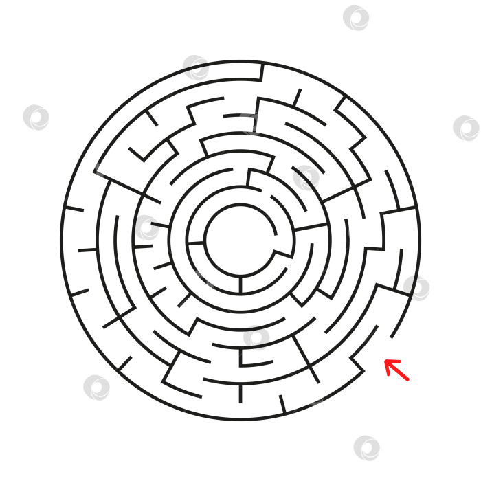 Скачать Круглый лабиринт. С входом и выходом. Интересная игра для детей и взрослых. Простая плоская векторная иллюстрация, выделенная на белом фоне. фотосток Ozero