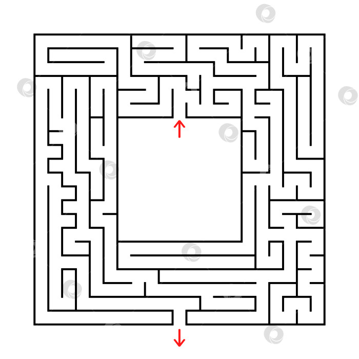 Скачать Квадратный лабиринт. Найдите выход из центра. Простая плоская векторная иллюстрация, выделенная на белом фоне. С местом для вашего изображения фотосток Ozero