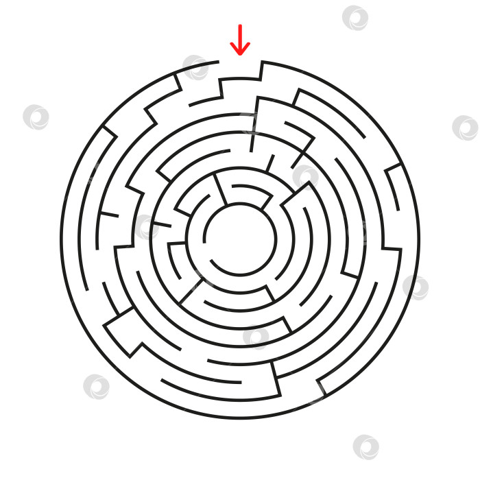Скачать Круглый лабиринт. С входом и выходом. Интересная игра для детей и взрослых. Простая плоская векторная иллюстрация, выделенная на белом фоне. фотосток Ozero