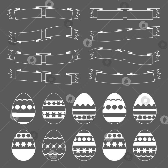 Скачать Набор белых изолированных пасхальных яиц на черном фоне. Простая плоская векторная иллюстрация. Подходит для оформления открыток, рекламы, журналов, веб-сайтов. фотосток Ozero