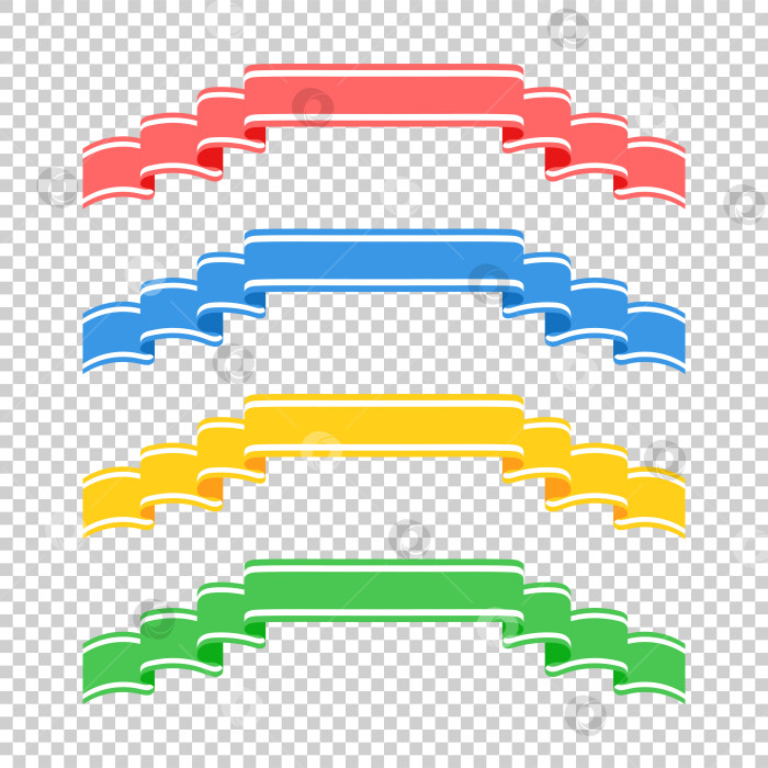 Скачать Набор цветных ленточных баннеров. С пространством для текста. Простая плоская векторная иллюстрация, выделенная на прозрачном фоне. Подходит для инфографики, дизайна, рекламы, праздников, наклеек. фотосток Ozero
