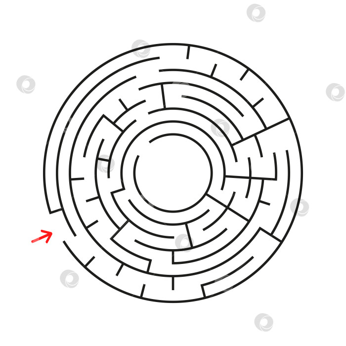 Скачать Круглый лабиринт. С входом и выходом. Интересная игра для детей и взрослых. Простая плоская векторная иллюстрация, выделенная на белом фоне. фотосток Ozero