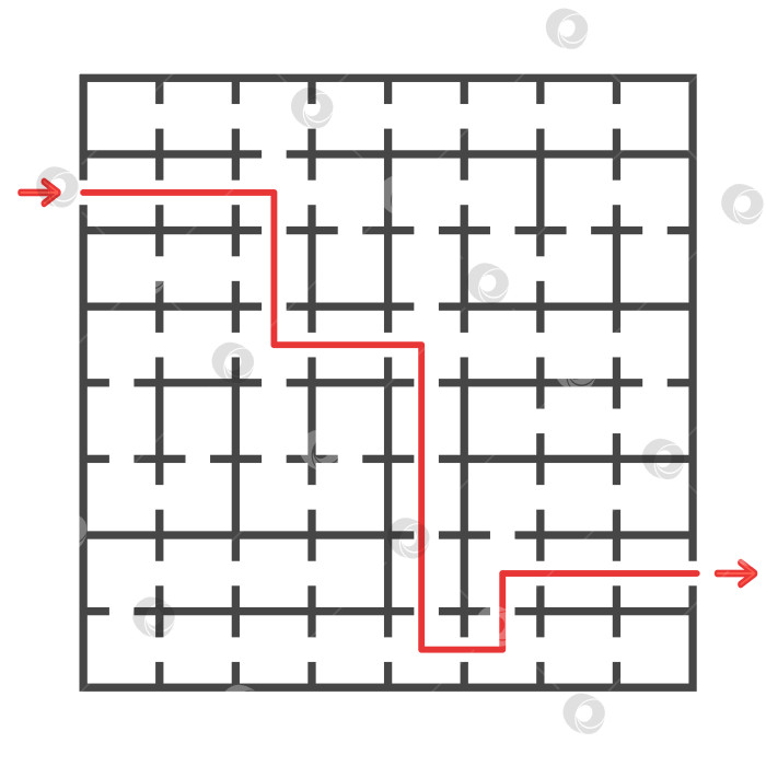 Скачать Необычный квадратный лабиринт. Развивающая игра для детей. Простая плоская векторная иллюстрация, выделенная на белом фоне. С ответом. фотосток Ozero