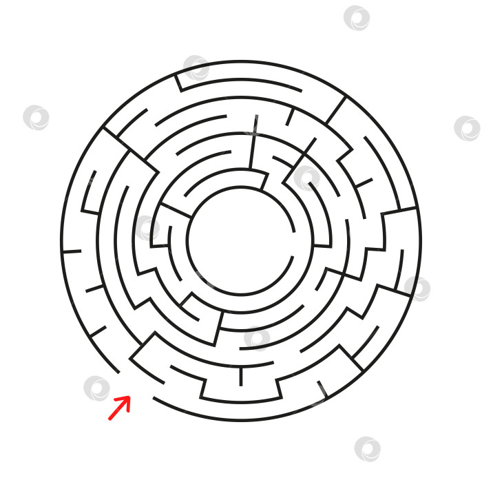 Скачать Круглый лабиринт. С входом и выходом. Интересная игра для детей и взрослых. Простая плоская векторная иллюстрация, выделенная на белом фоне. фотосток Ozero