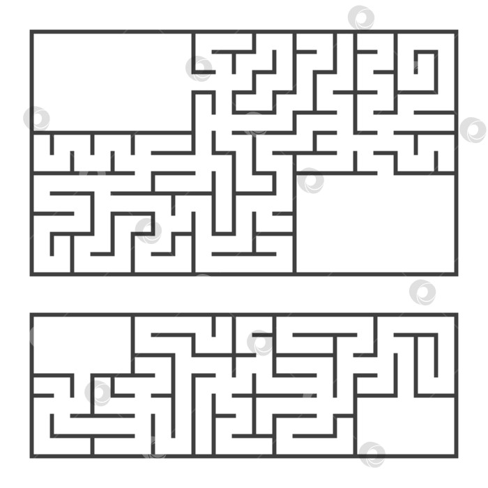 Скачать Набор из двух прямоугольных лабиринтов с входом и выходом. Простая плоская векторная иллюстрация, выделенная на белом фоне. С местом для вашего изображения фотосток Ozero