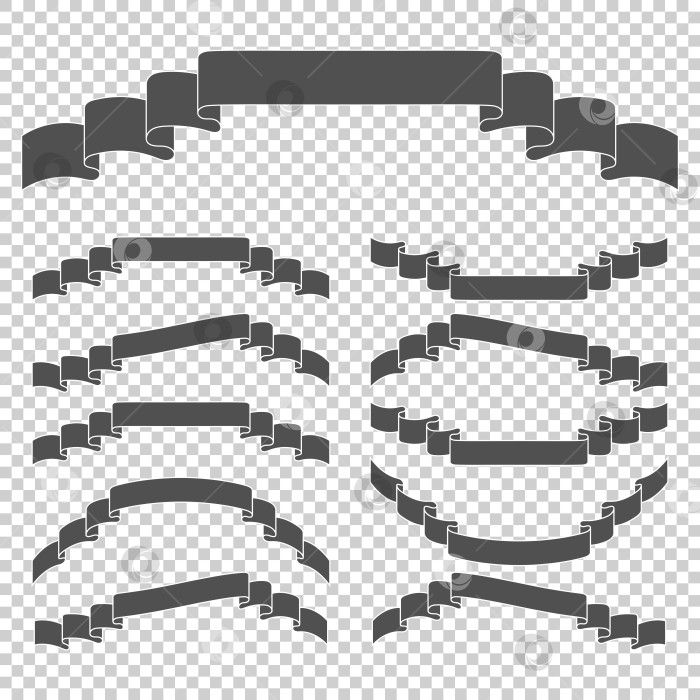 Скачать Набор черных силуэтов лент баннеров. С пространством для текста. Простая плоская векторная иллюстрация, выделенная на прозрачном фоне. Подходит для инфографики, дизайна, рекламы, праздников. фотосток Ozero