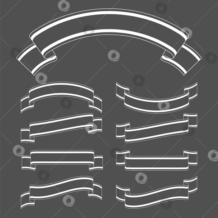 Скачать Набор силуэтов ленточных баннеров. С пространством для текста. Простая плоская векторная иллюстрация, выделенная на черном фоне. Подходит для инфографики, дизайна, рекламы, праздников, наклеек. фотосток Ozero