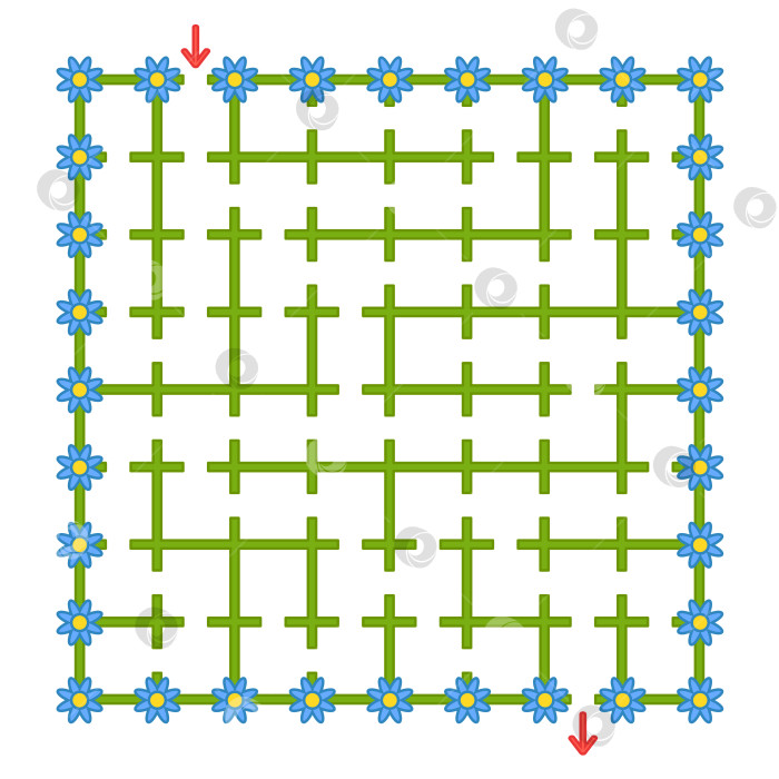 Скачать Красочный квадратный лабиринт с цветами. Развивающая игра для детей. Простая плоская векторная иллюстрация, выделенная на белом фоне. фотосток Ozero