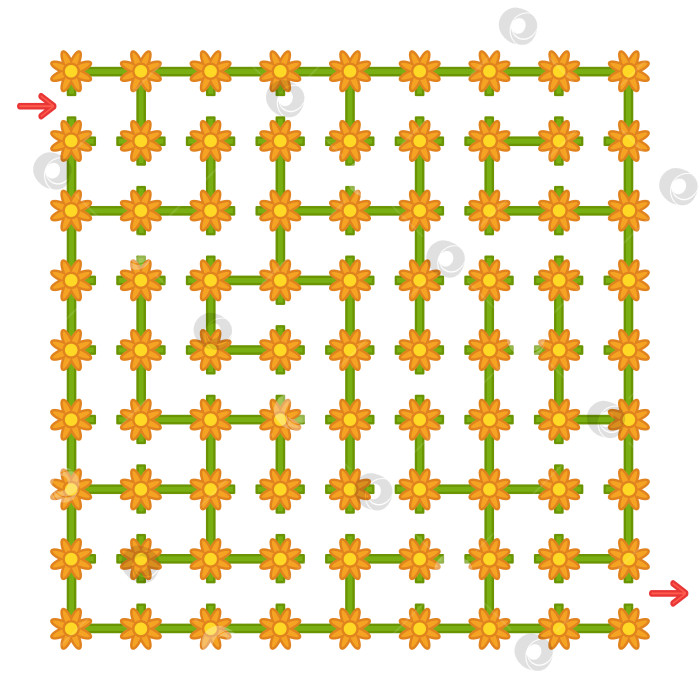 Скачать Красочный квадратный лабиринт с цветами. Развивающая игра для детей. Простая плоская векторная иллюстрация, выделенная на белом фоне. фотосток Ozero