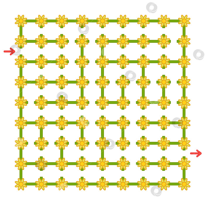 Скачать Красочный квадратный лабиринт с цветами. Развивающая игра для детей. Простая плоская векторная иллюстрация, выделенная на белом фоне. фотосток Ozero