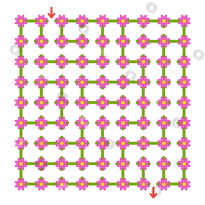 Скачать Красочный квадратный лабиринт с цветами. Развивающая игра для детей. Простая плоская векторная иллюстрация, выделенная на белом фоне. фотосток Ozero