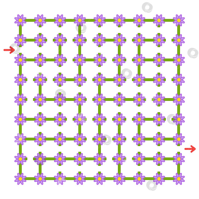 Скачать Красочный квадратный лабиринт с цветами. Развивающая игра для детей. Простая плоская векторная иллюстрация, выделенная на белом фоне. фотосток Ozero