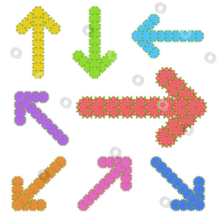 Скачать Набор необычных стрелок яркого цвета в виде цветов. Простая плоская векторная иллюстрация, выделенная на белом фоне. фотосток Ozero