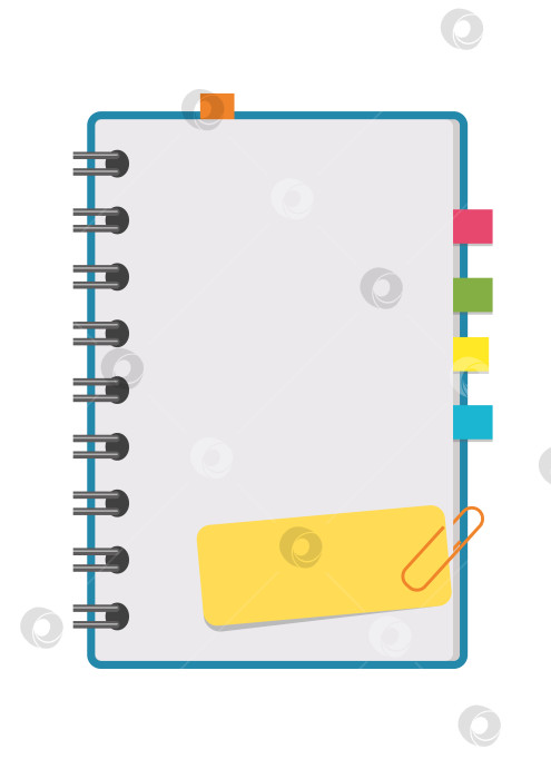 Скачать Открытый блокнот с чистыми листами на спирали и закладками между страницами. Красочная плоская векторная иллюстрация, выделенная на белом фоне. С пространством для текста или изображения. фотосток Ozero