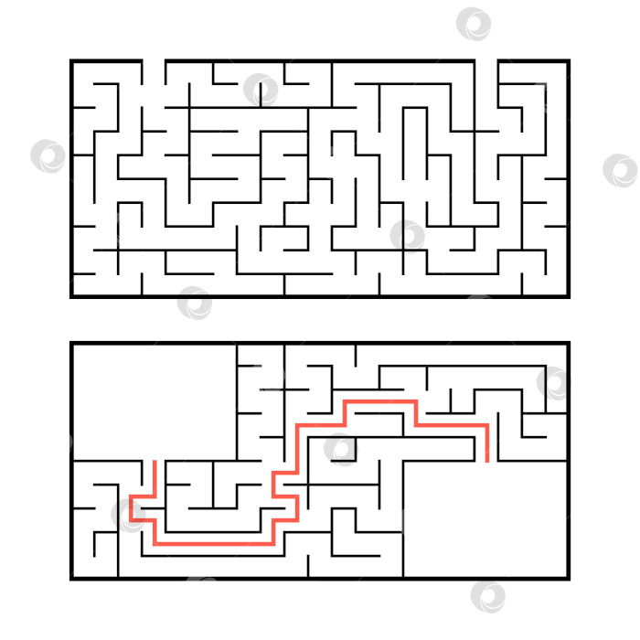Скачать Набор из двух прямоугольных лабиринтов. Простая плоская векторная иллюстрация, выделенная на белом фоне. С ответом. фотосток Ozero