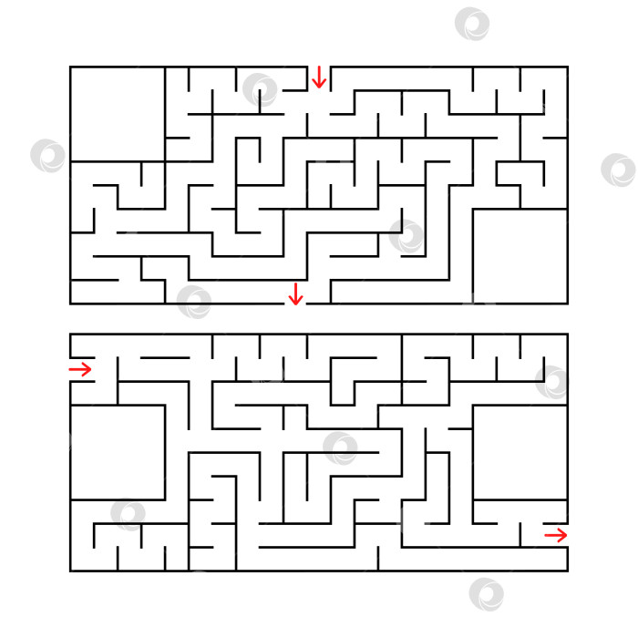 Скачать Набор из двух прямоугольных лабиринтов. Простая плоская векторная иллюстрация, выделенная на белом фоне. С местом для вашего изображения. фотосток Ozero