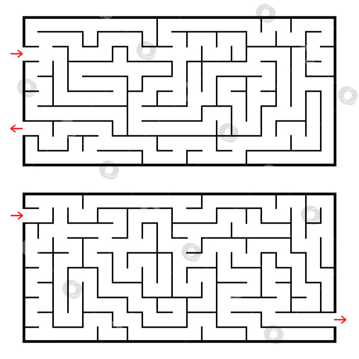 Скачать Набор из двух прямоугольных лабиринтов. Простая плоская векторная иллюстрация, выделенная на белом фоне. Развивающая игра для детей. фотосток Ozero