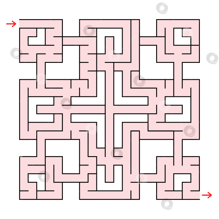 Скачать Красочный квадратный фантастический лабиринт с входом и выходом. Простая плоская векторная иллюстрация, выделенная на белом фоне. фотосток Ozero