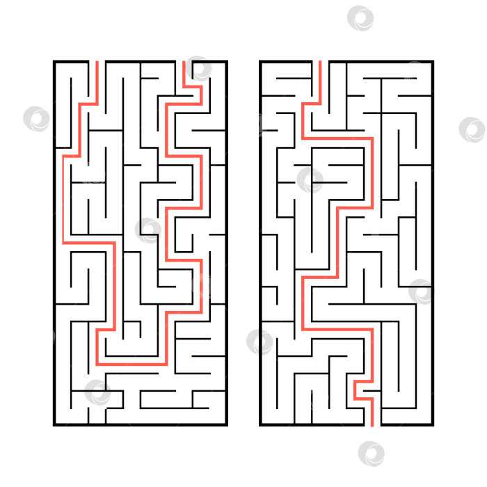 Скачать Набор из двух прямоугольных лабиринтов. Простая плоская векторная иллюстрация, выделенная на белом фоне. С ответом. фотосток Ozero
