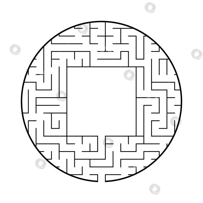 Скачать Круглый лабиринт с входом и выходом. Простая плоская векторная иллюстрация, выделенная на белом фоне. С местом для вашего изображения фотосток Ozero