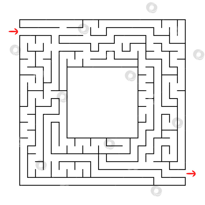 Скачать Квадратный лабиринт с входом и выходом. Простая плоская векторная иллюстрация, выделенная на белом фоне. С местом для вашего изображения фотосток Ozero