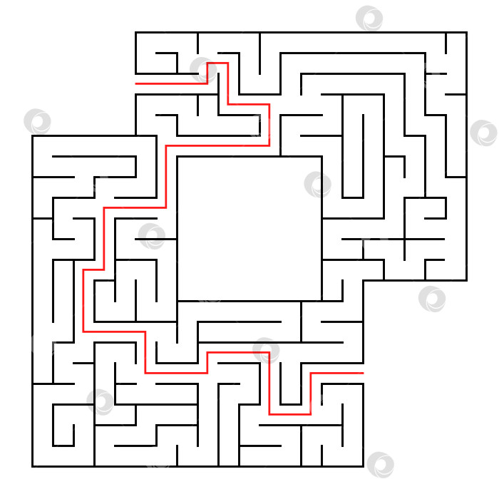 Скачать Квадратный лабиринт с входом и выходом. Простая плоская векторная изолированная иллюстрация. С местом для ваших рисунков. С ответом. фотосток Ozero