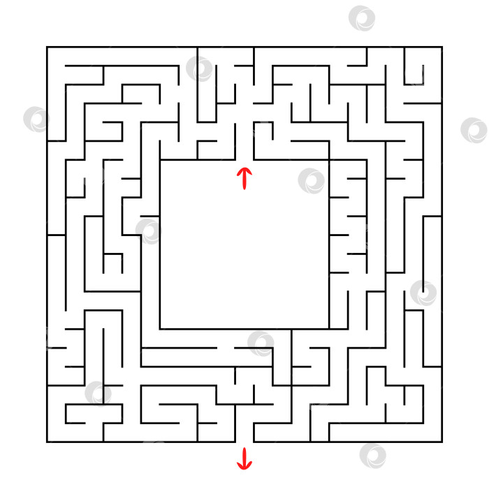 Скачать Квадратный лабиринт с входом и выходом. Простая плоская векторная иллюстрация, выделенная на белом фоне. С местом для вашего изображения фотосток Ozero
