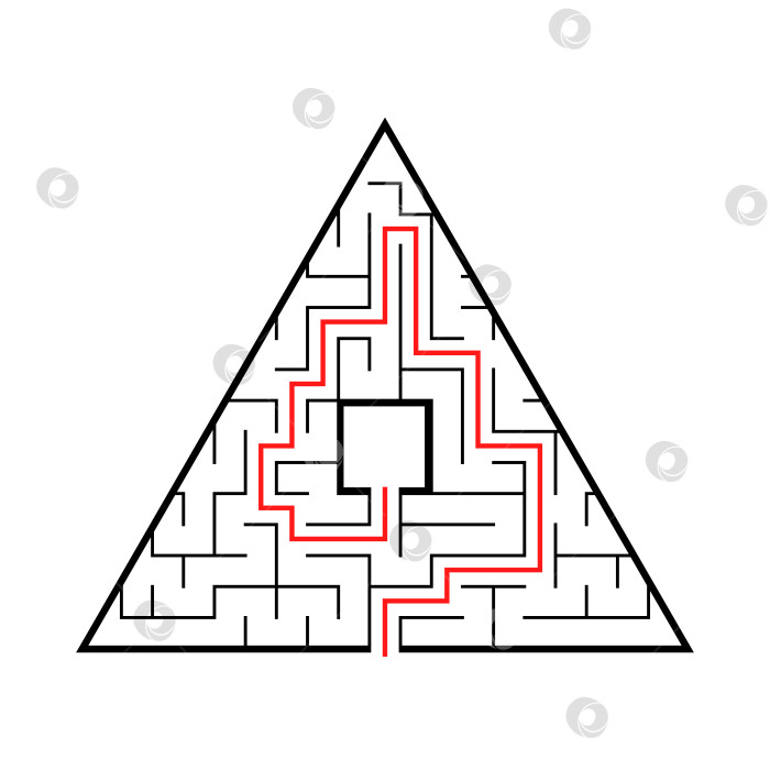 Скачать Треугольный лабиринт с входом и выходом. Простая плоская векторная иллюстрация, выделенная на розовом фоне. С ответом. фотосток Ozero