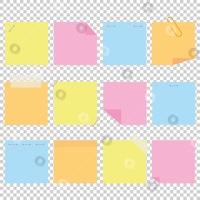Скачать Набор цветных офисных желтых наклеек. Простая плоская векторная иллюстрация, выделенная на прозрачном фоне. С пространством для текста или изображения. фотосток Ozero