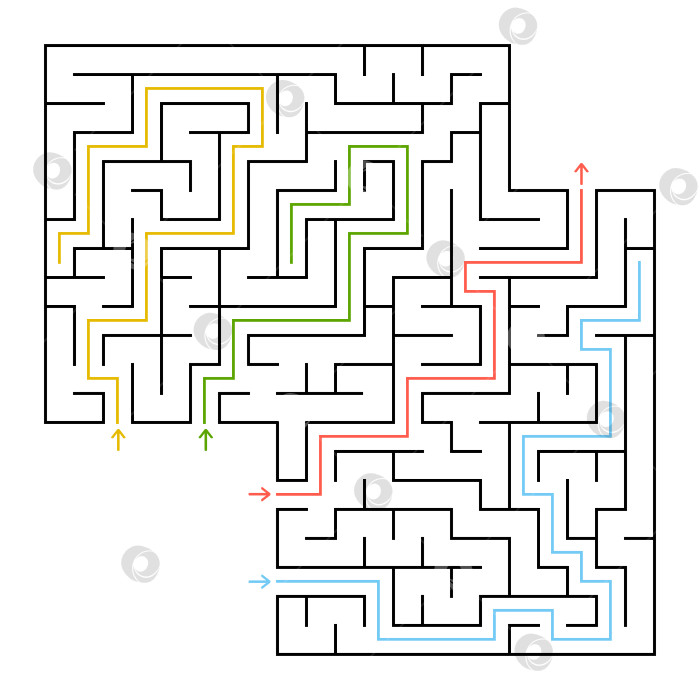 Скачать Квадратный лабиринт. Выберите правильный способ выбраться из лабиринта. Простая плоская векторная изолированная иллюстрация. С местом для ваших рисунков. С ответом. фотосток Ozero