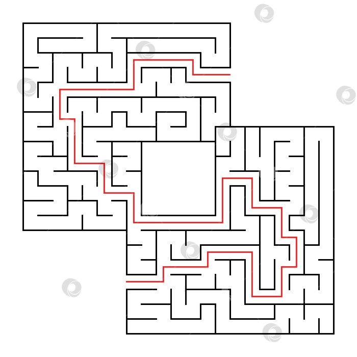 Скачать Квадратный лабиринт с входом и выходом. Простая плоская векторная изолированная иллюстрация. С местом для ваших рисунков. С ответом. фотосток Ozero