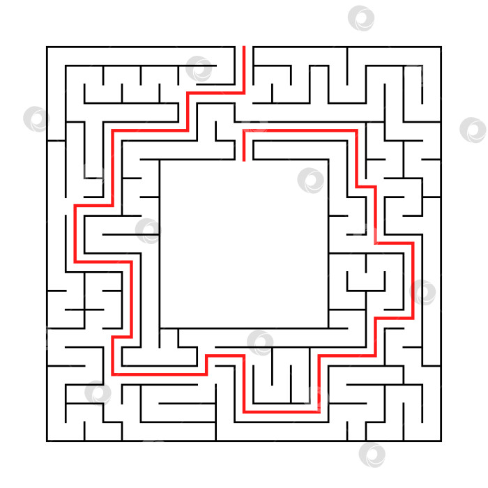 Скачать Квадратный лабиринт с входом и выходом. Простая плоская векторная иллюстрация, выделенная на белом фоне. С местом для ваших рисунков. С ответом фотосток Ozero