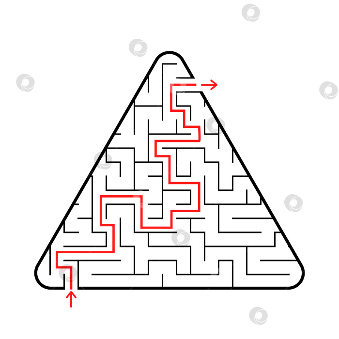 Скачать Треугольный лабиринт с входом и выходом. Простая плоская векторная иллюстрация, выделенная на розовом фоне. С ответом. фотосток Ozero