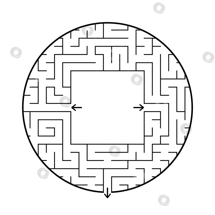 Скачать Круглый лабиринт с двумя входами и одним выходом. Простая плоская векторная иллюстрация, выделенная на белом фоне. С местом для ваших рисунков фотосток Ozero