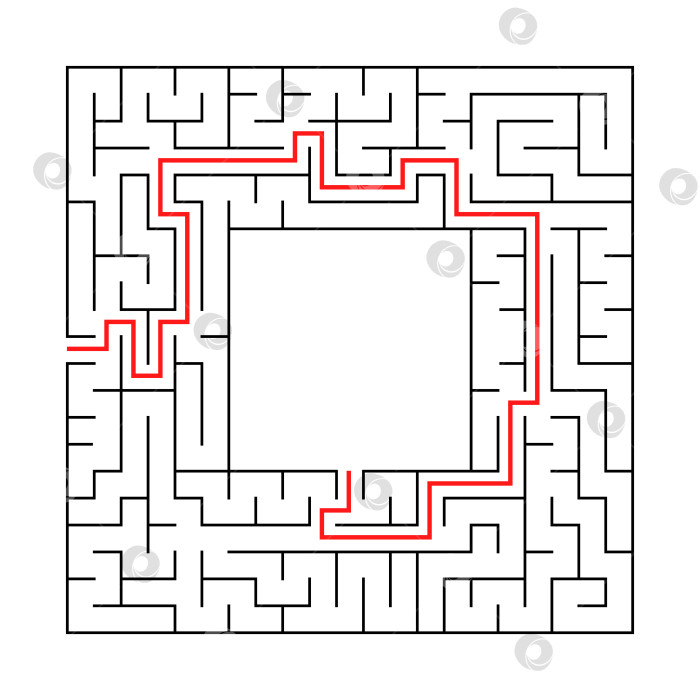Скачать Квадратный лабиринт с входом и выходом. Простая плоская векторная иллюстрация, выделенная на белом фоне. С местом для ваших рисунков. С ответом. фотосток Ozero