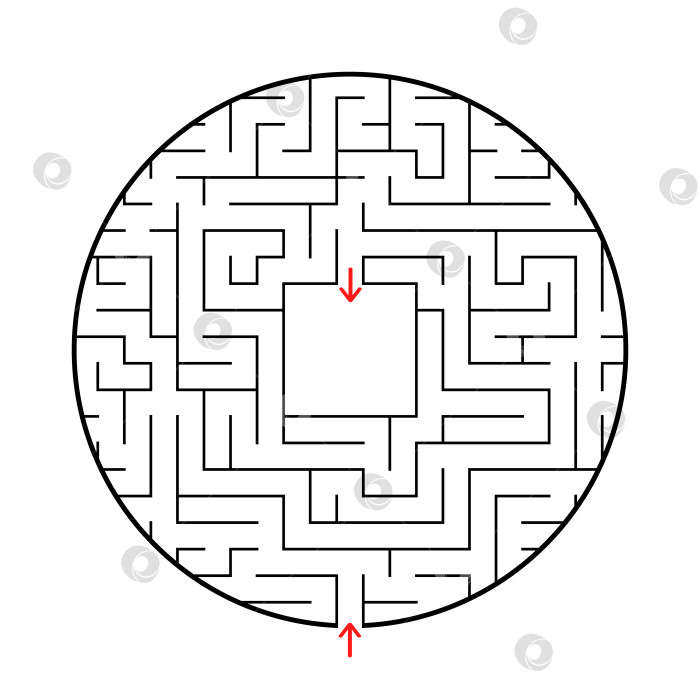 Скачать Круглый лабиринт с входом и выходом. Простая плоская векторная иллюстрация, выделенная на белом фоне. С местом для вашего изображения фотосток Ozero