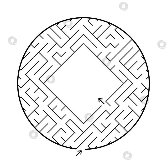 Скачать Круглый лабиринт с входом и выходом. Простая плоская векторная иллюстрация, выделенная на белом фоне. С местом для вашего изображения фотосток Ozero