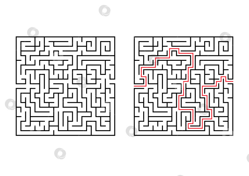 Скачать Абстрактный квадратный лабиринт. Простая плоская векторная иллюстрация, выделенная на белом фоне. С ответом. фотосток Ozero