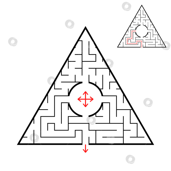 Скачать Треугольный лабиринт. Найдите правильный выход из лабиринта. Простая плоская векторная иллюстрация, выделенная на белом фоне. С ответом. фотосток Ozero