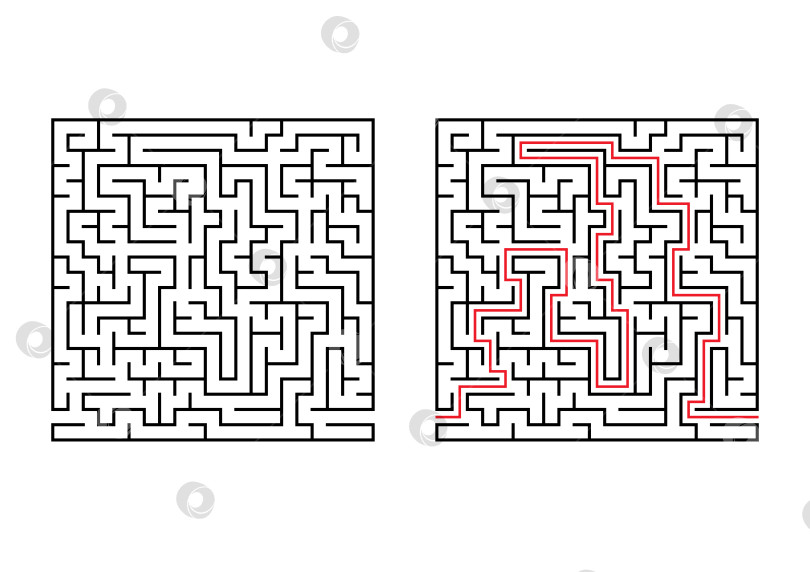 Скачать Абстрактный квадратный лабиринт. Простая плоская векторная иллюстрация, выделенная на белом фоне. С ответом. фотосток Ozero
